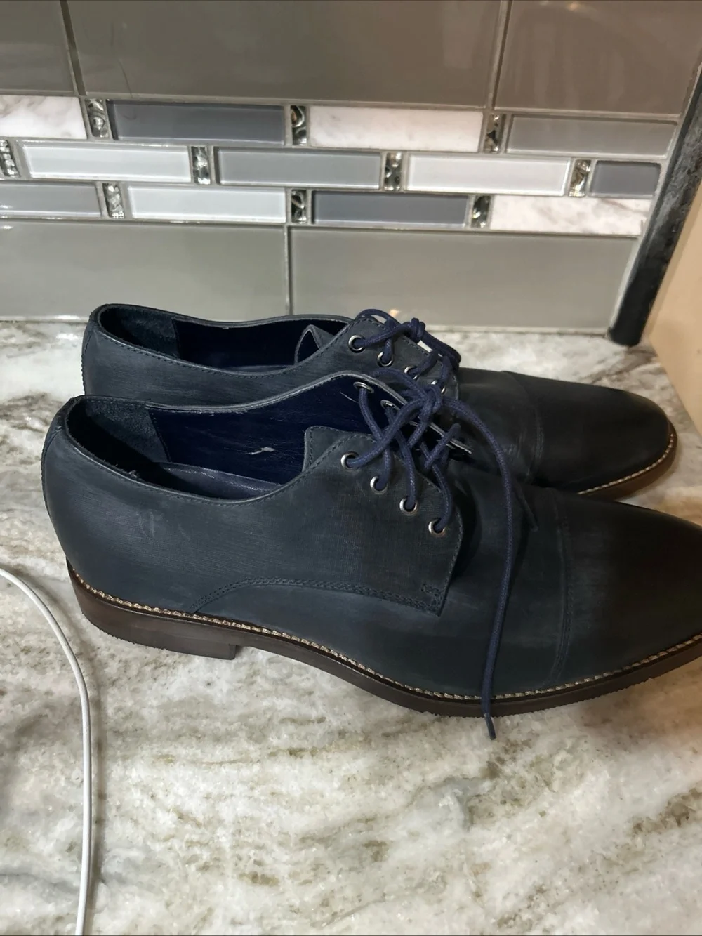 Wallin & bros. Navy Blue Leather Dress Shoes Made In Brazil Lace Up Size 10.5